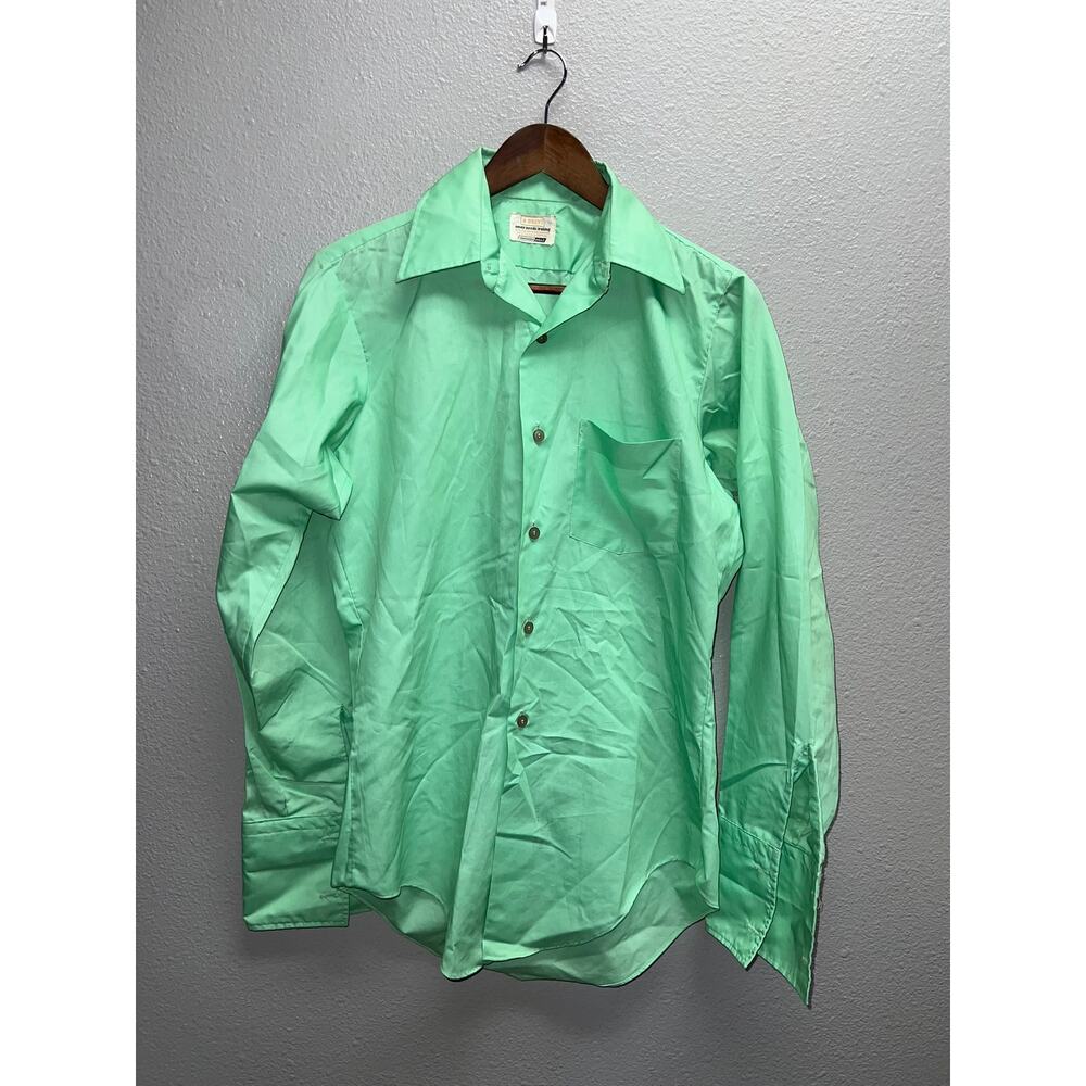 Vintage Brent Sanforized Button Up Shirt Dacron Polyester Combed Cotton Green S